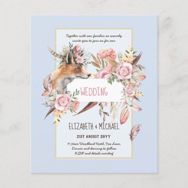 BUDGET Boho Woodland FOX Floral Wedding Modern Flyer (Front)