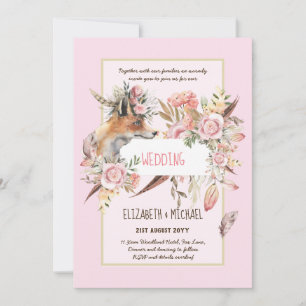 BUDGET Boho Woodland FOX Floral Wedding Modern Invitation