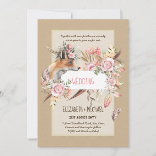 BUDGET Boho Woodland FOX Floral Wedding Modern Invitation