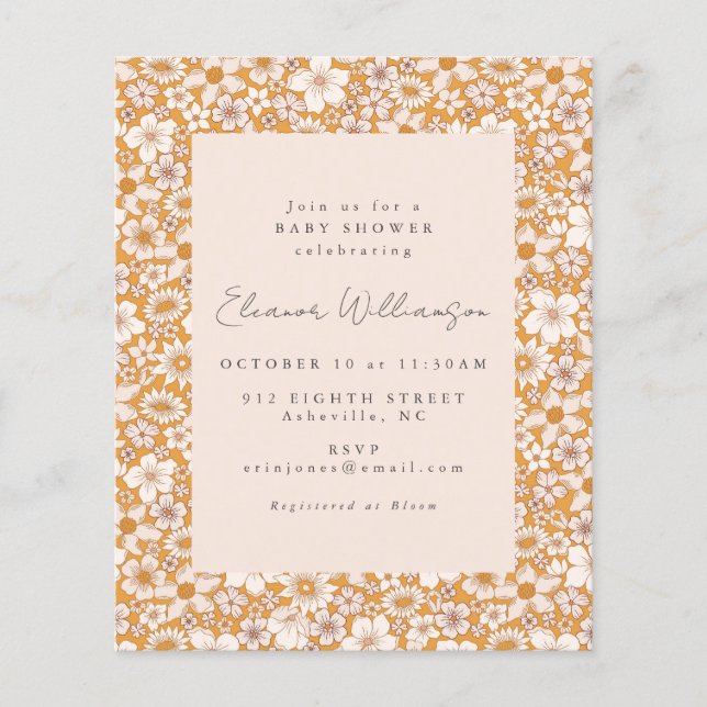Budget Boho Yellow Floral Baby Shower Invitation (Front)