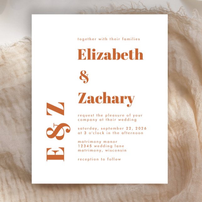 Budget Bold Burnt Orange Typography Wedding Invite (Creator Uploaded)