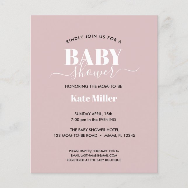 BUDGET BOLD DUSTY PINK WHITE AND BLACK BABY SHOWER (Front)