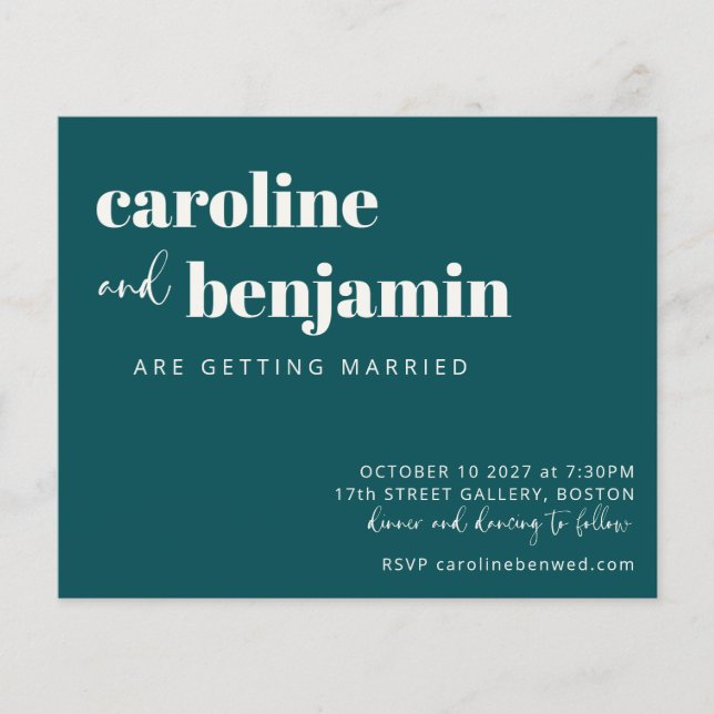 Budget Bold Emerald Chic Modern Wedding Invite (Front)