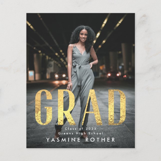 Budget Bold Gold Foil GRAD Photo Announcement (Front)
