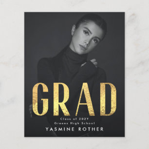 Budget Bold Gold Foil GRAD Photo Announcement Flyer