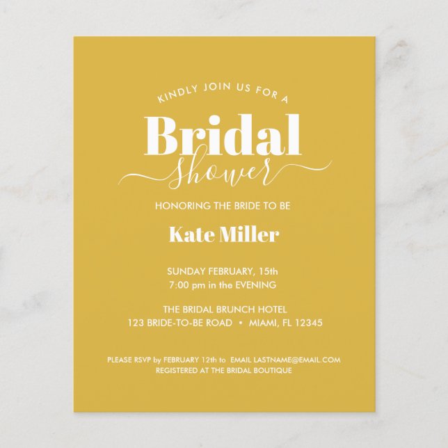 BUDGET BOLD MUSTARD YELLOW AND WHITE BRIDAL SHOWER (Front)