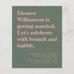Budget Bold Pink and Green Bridal Brunch Invite
