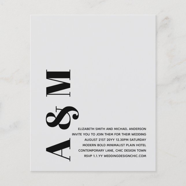 BUDGET BOLD Typography Wedding Invite Minimalist Flyer (Front)