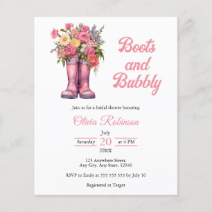 Budget Boots and Bubbly Pink Bridal Shower Invite 