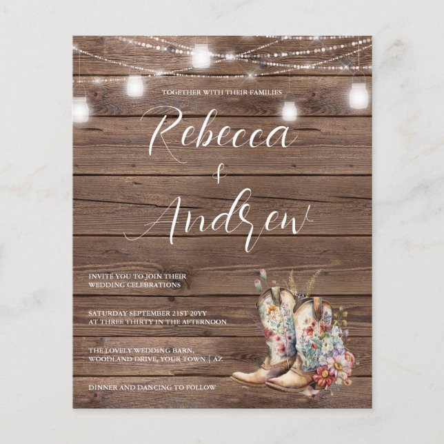 Budget Boots Cowboy Cowgirl Floral Lights Wedding  (Front)