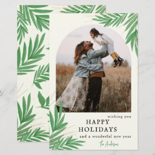 Budget Botanical Arch Greenery Photo Holiday Card