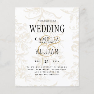 BUDGET BOTANICAL BLACK GOLD Wedding Invite Flyer