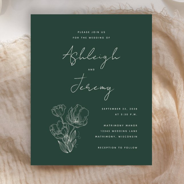 Budget Botanical Dark Green Wedding Invitation (Creator Uploaded)