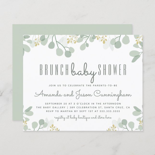 Budget Botanical Eucalyptus Brunch Baby Shower (Front/Back)
