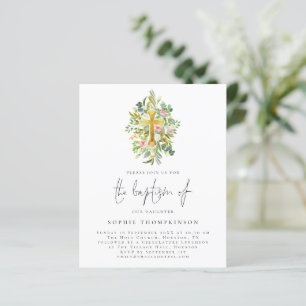 Budget Botanical Eucalyptus Cross Baptism Invite