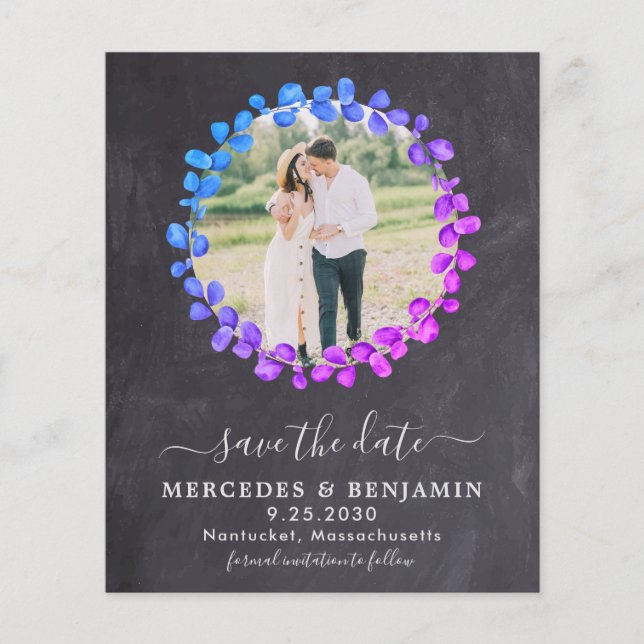 Budget Botanical Eucalyptus Photo Save The Date Ca (Front)