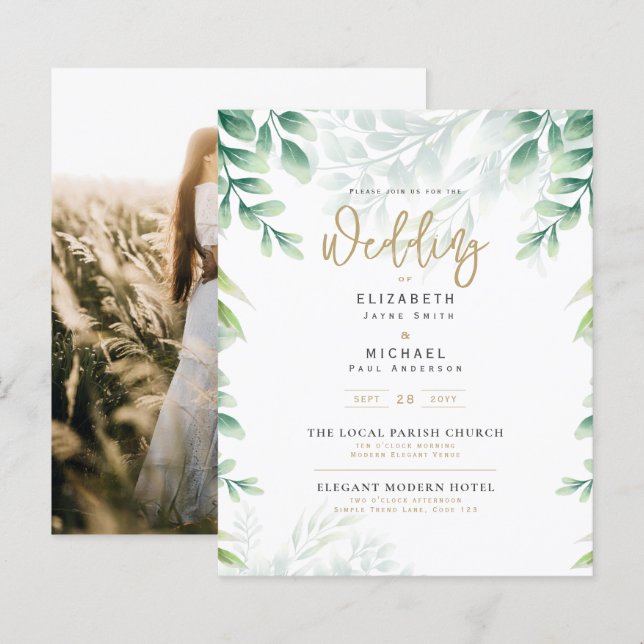 Budget Botanical Eucalyptus Wedding INVITE (Front/Back)