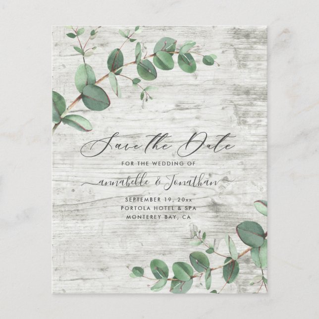 budget botanical foliage white wood Save The Date Flyer (Front)