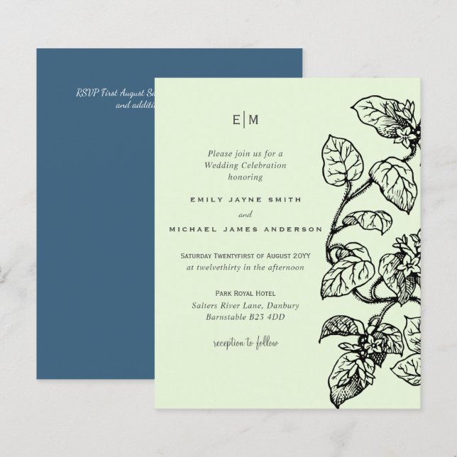 BUDGET Botanical Garden Leaves Wedding Invite (Front/Back)