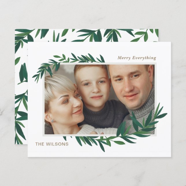 Budget Botanical Gold photo Holiday Card (Front/Back)