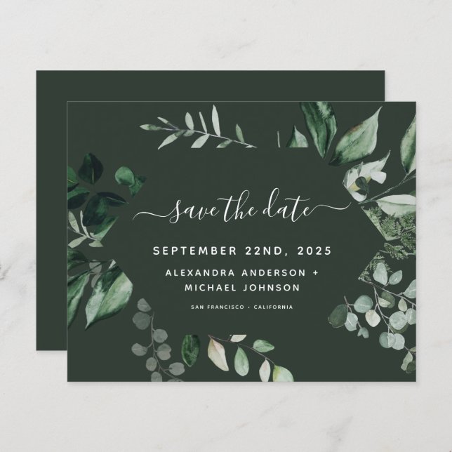 Budget Botanical Greenery Emerald Green Wedding (Front/Back)