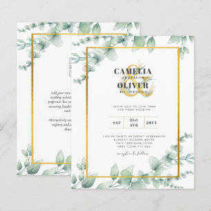 Budget Botanical Greenery Gold Wedding Invitations