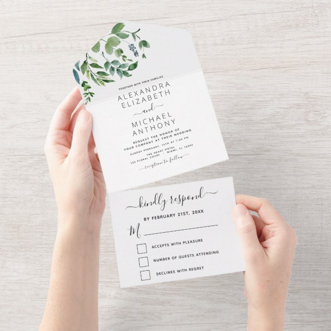Budget Botanical Greenery Wedding  All In One Invitation (Tearaway)