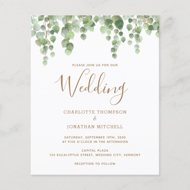 Budget Botanical Greenery Wedding Invitation (Front)