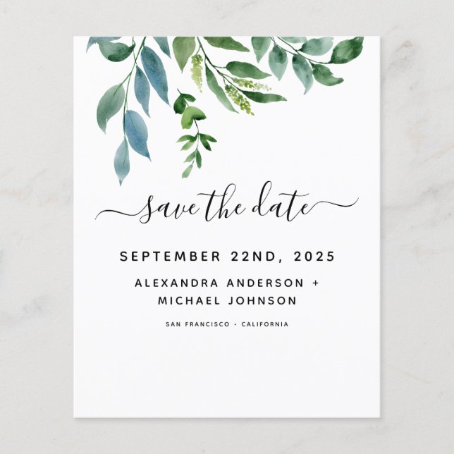 Budget Botanical Greenery Wedding Invitation Flyer (Front)
