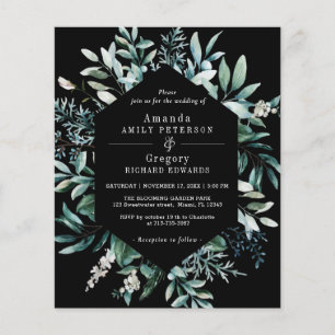 Budget Botanical Leafy Wedding Black Invitation