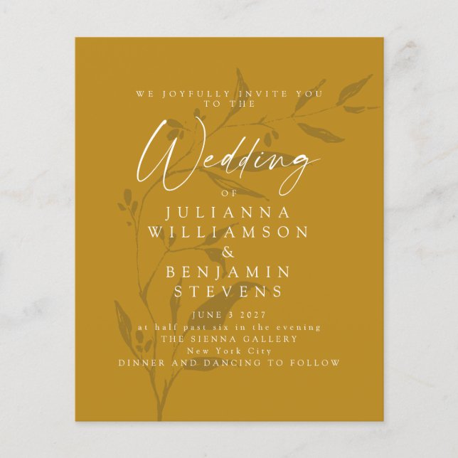 Budget Botanical Mustard Boho Wedding Invite (Front)