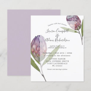 Budget Botanical Protea Purple Wedding Invitation