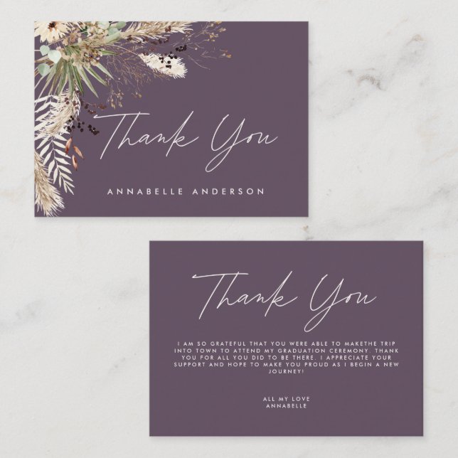 Budget botanical purple graduation thank you enclosure card (Front/Back)