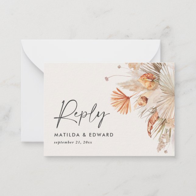 budget botanical wedding pampas grass reply RSVP Card (Back)