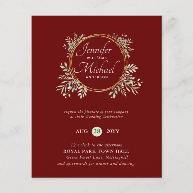 BUDGET Botanics Greenery Wedding Invites Trending (Front)
