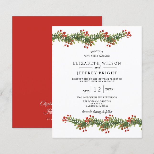 Budget Bough of Holly Christmas Wedding Invitation (Front/Back)