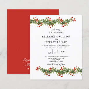 Budget Bough of Holly Christmas Wedding Invitation