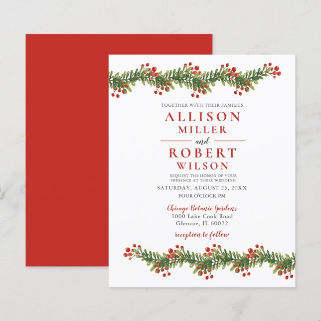 Budget Boughs of Holly Wedding Invitation (Front/Back)
