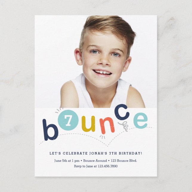 Budget Bounce Kids Birthday Party Invitation Postcard (Front)