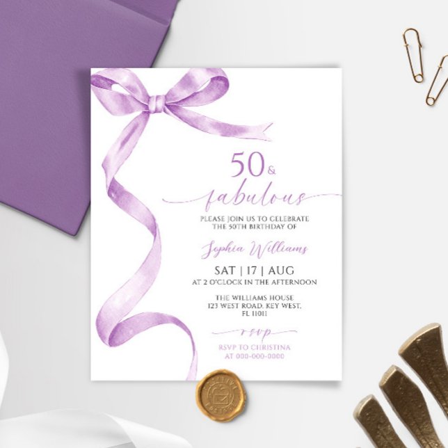 Budget Bow 50 & Fabulous Birthday Invitation (Creator Uploaded)