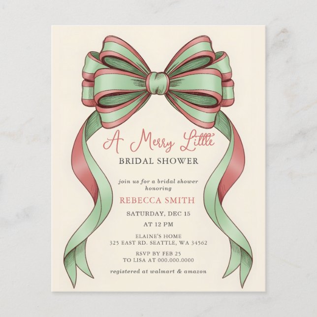 Budget Bow Christmas Merry Little Bridal Shower (Front)