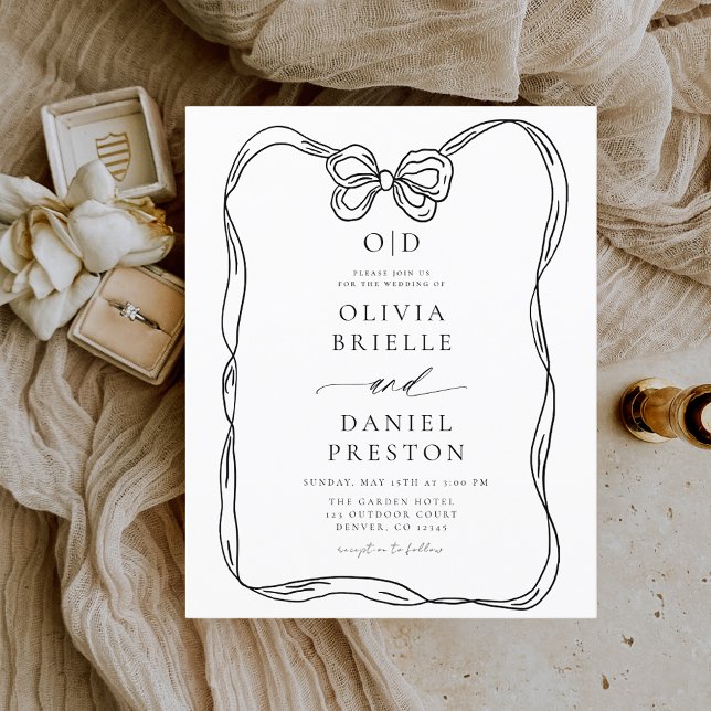 Budget Bow Elegant Black & White Invitation (Creator Uploaded)