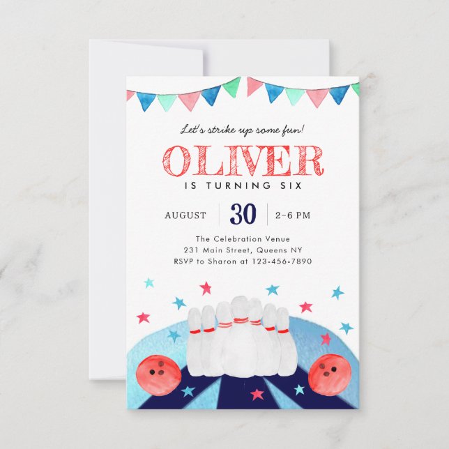 Budget Bowling Birthday Party Strike Up Some Fun Card (Front)