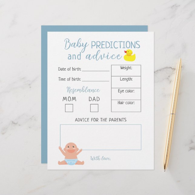 Budget Boy Baby Predictions And Advice Quiz Game (Front/Back In Situ)