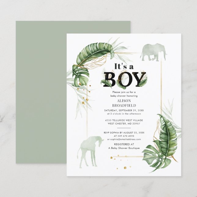 Budget Boy Baby Shower Elephant Giraffe Invitation (Front/Back)