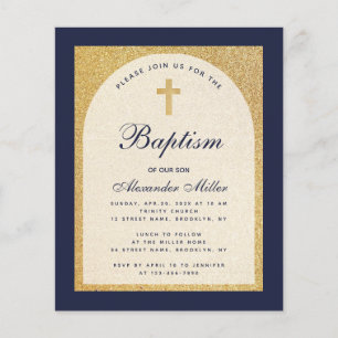 Budget Boy Baptism Navy Blue Gold Invitation