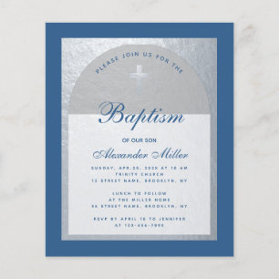 Budget Boy Baptism Silver Classic Blue Invitation