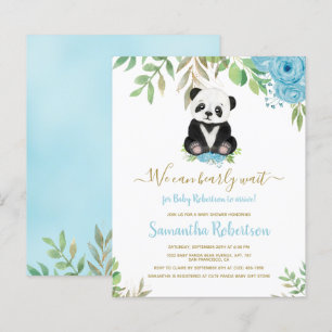 Budget Boy Bear Blue Flower Baby Shower Invitation