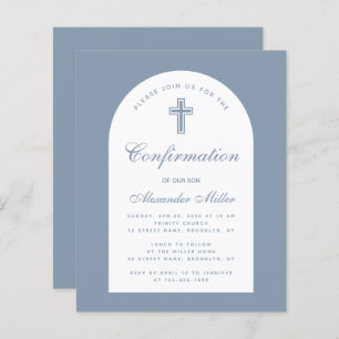Budget Boy Dusty Blue Arch Confirmation Invitation