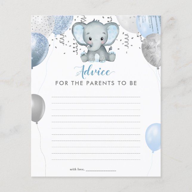 BUDGET Boy Elephant Advice New Parents Baby Shower (Front)